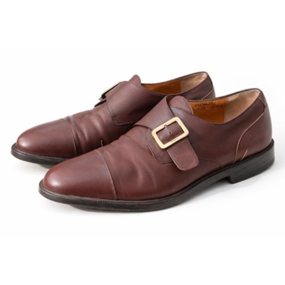 Salvatore Ferragamo Studio Monk‎ Strap Shoes Mens Size 9 Brown Leather Cap Toe